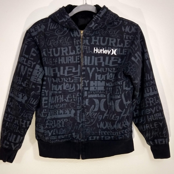 Hurley zip front hoodie black w gray writing sz M - Picture 3 of 5